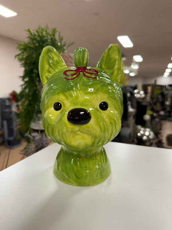 YORKSHIRE TERRIER HEAD VASE GREEN DOLOMITE PERFECT GIFT
