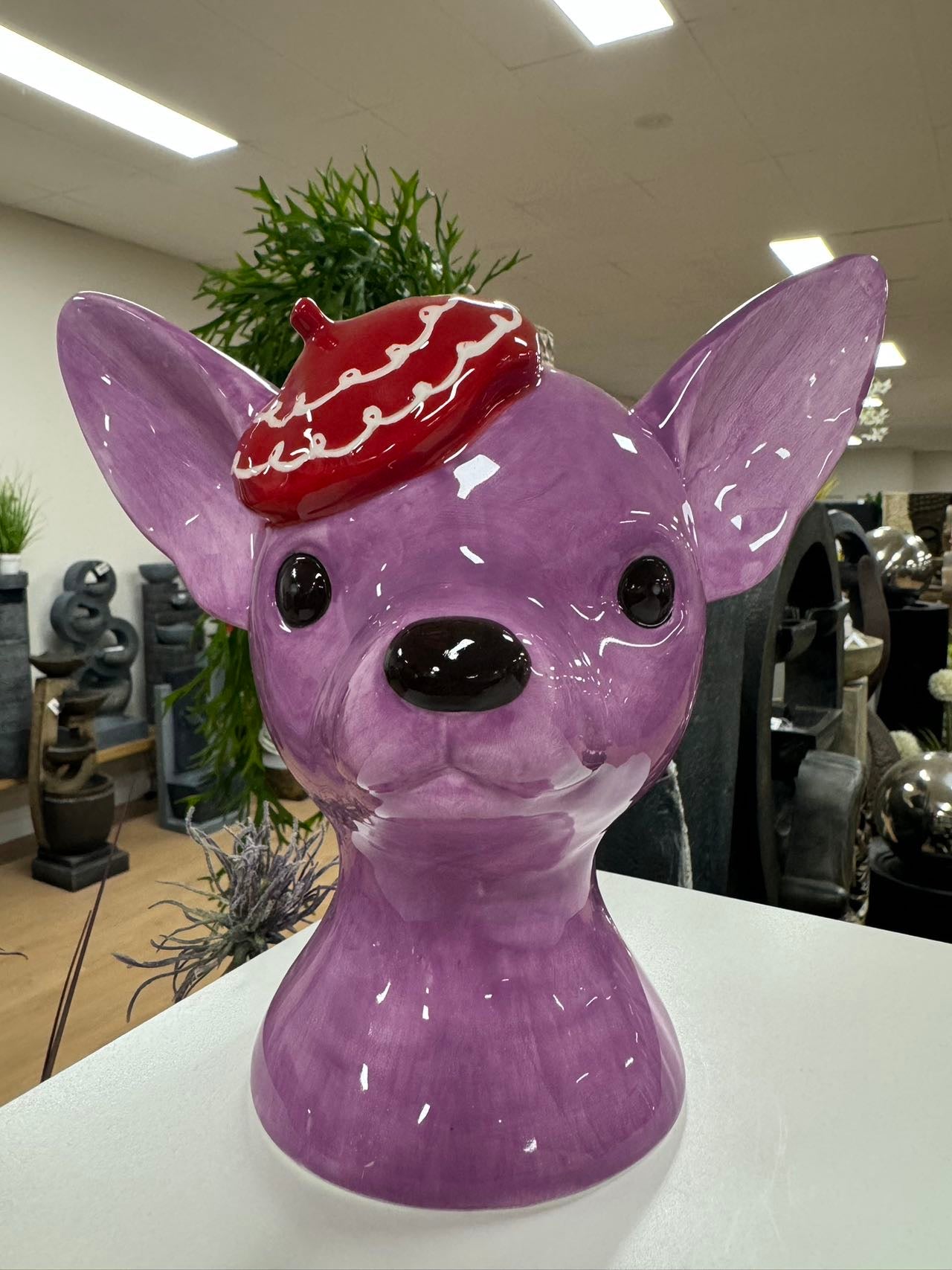 CHIHUAHUA HEAD VASE PURPLE DOLOMITE 