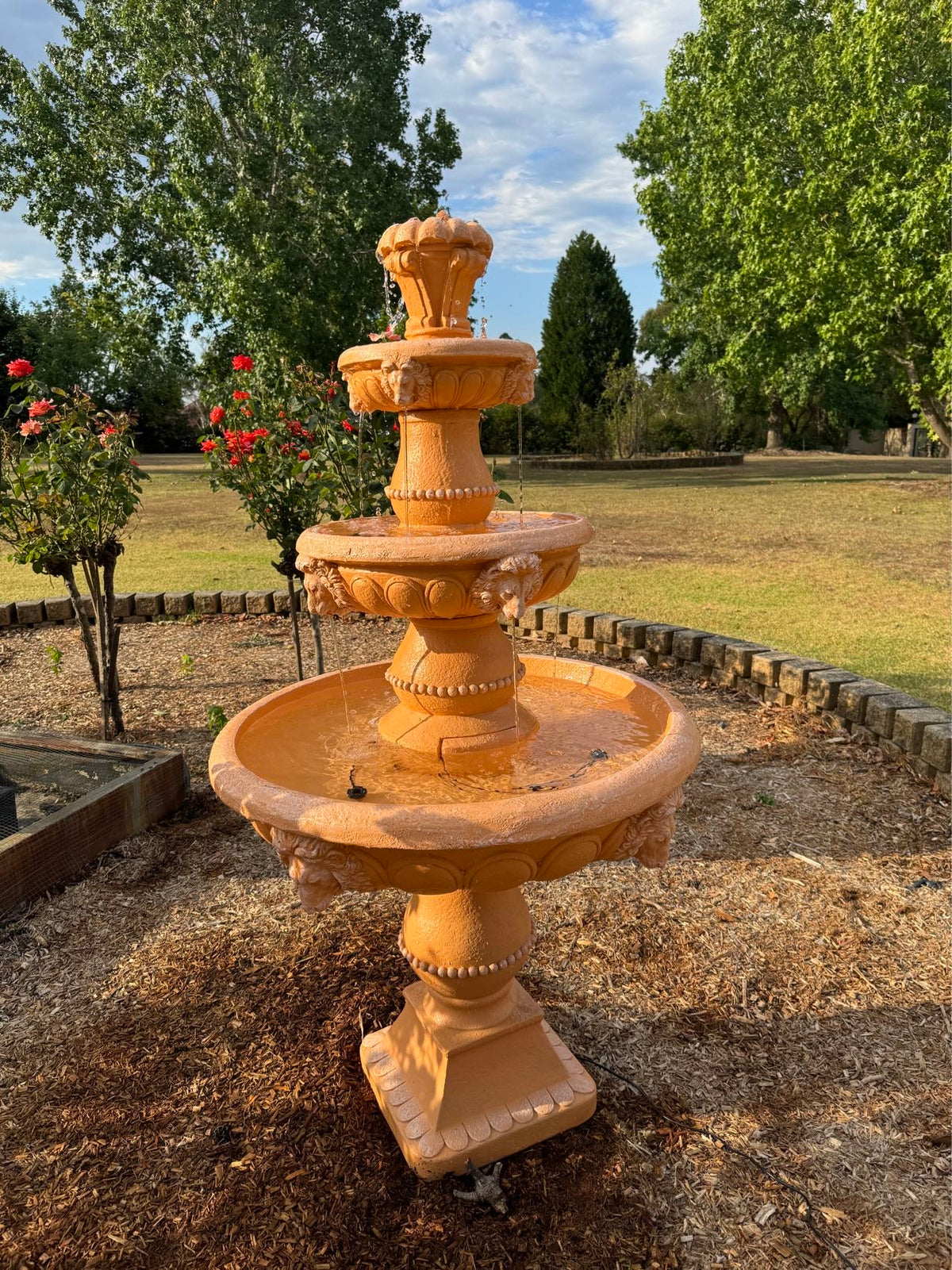 Marbella 4-Tier Water Fountain Lions Terracotta Unique Colour & Design