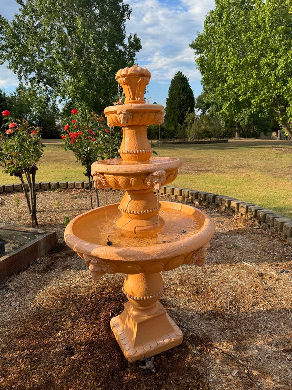 Marbella 4-Tier Water Fountain Lions Terracotta Unique Colour & Design