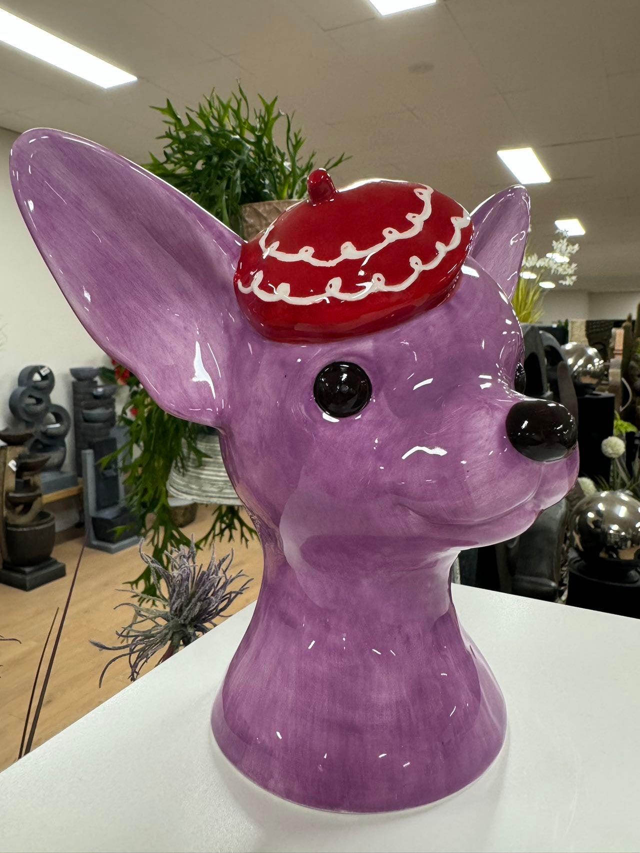 CHIHUAHUA HEAD VASE PURPLE DOLOMITE 