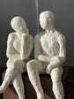 Coppia Couple Sitting On Bench White Colour Clay Artisan Finish