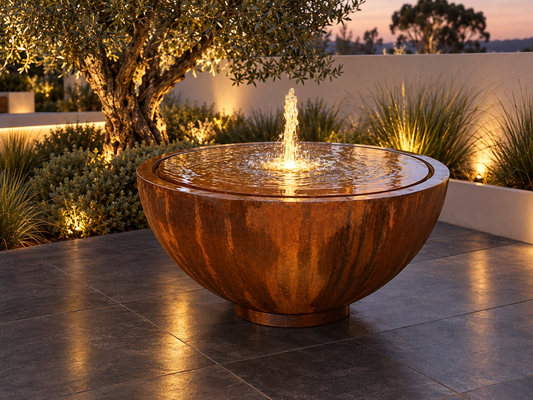 Caldera Corten Steel Bowl Fountain with Warm White Light EAT 28 Oct Sydney
