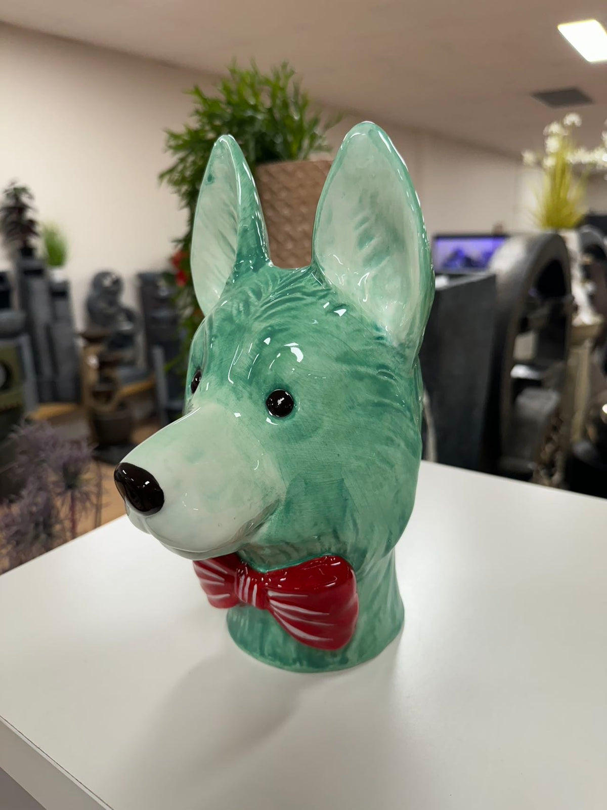 GERMAN SHEPHERD HEAD VASE TURQUOISE DOLOMITE PERFECT GIFT COLLECTORS ITEM