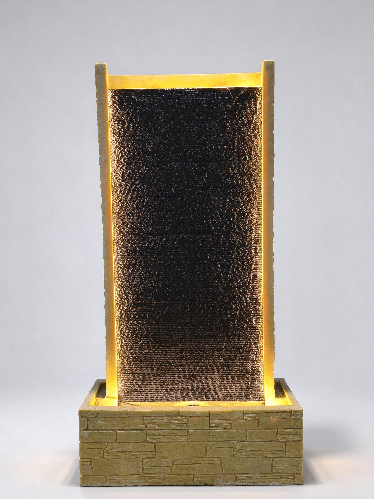 Cortina Water Curtain Wall Fountain in Black & Beige with LED Lights