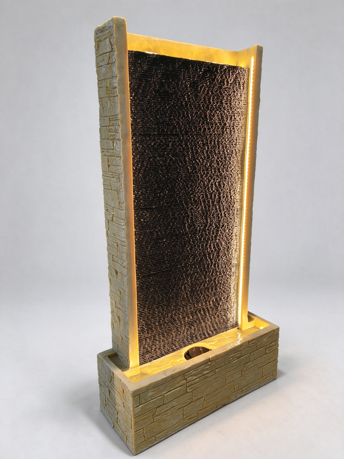 Cortina Water Curtain Wall Fountain in Black & Beige – side angle
