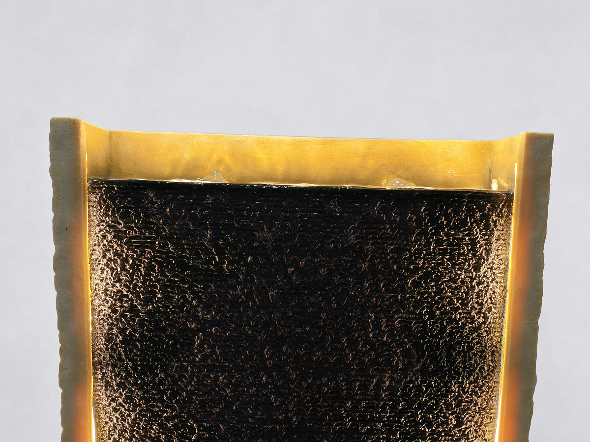 Cortina Water Curtain Wall Fountain in Black & Beige – textured panel and LED close-up