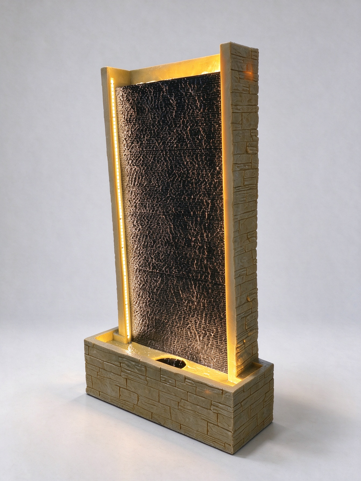 Cortina Water Curtain Wall Fountain in Black & Beige – rear angle