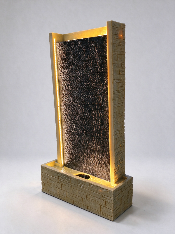 Cortina Water Curtain Wall Fountain in Black & Beige – rear angle