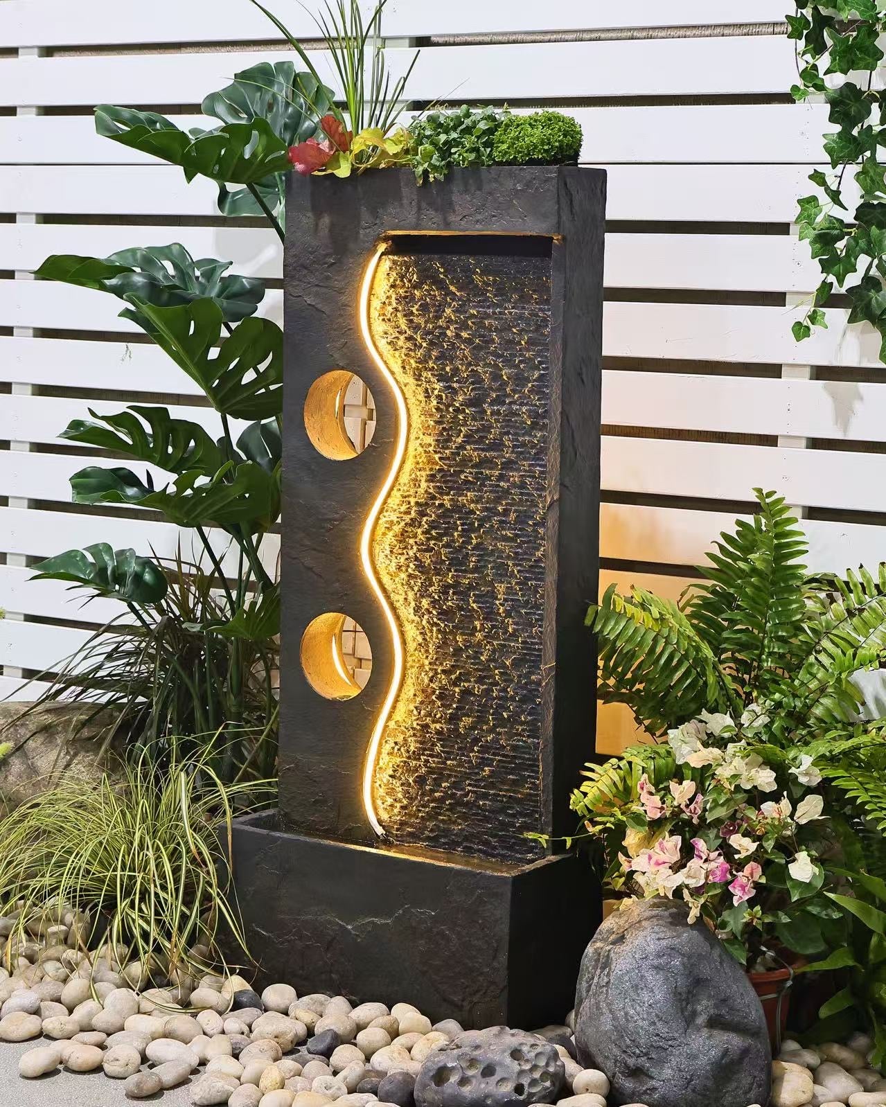 Tonga Lights & Water Combo Natural Wall Water Feature