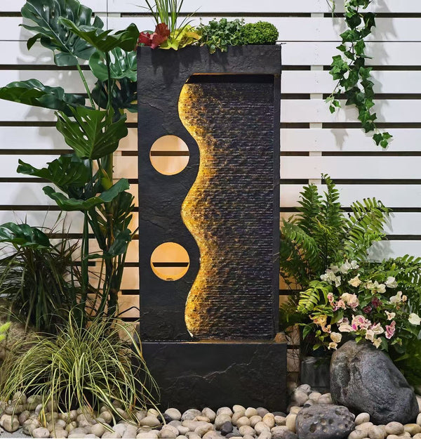 Tonga Lights & Water Combo Natural Wall Water Feature