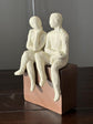 Coppia Couple Sitting On Bench White Colour Clay Artisan Finish