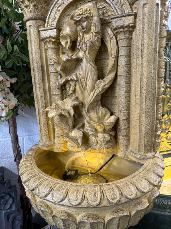 Cestina Wall Hanging Water Feature with Roman Lady Jugs & Flowers