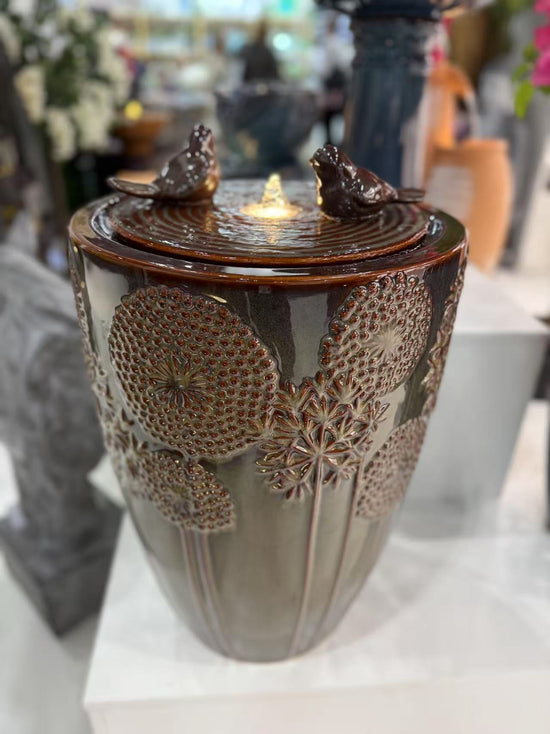 Aguadulce Glazed Ceramic Urn Shaped Fountain with Birds Sublime Colours