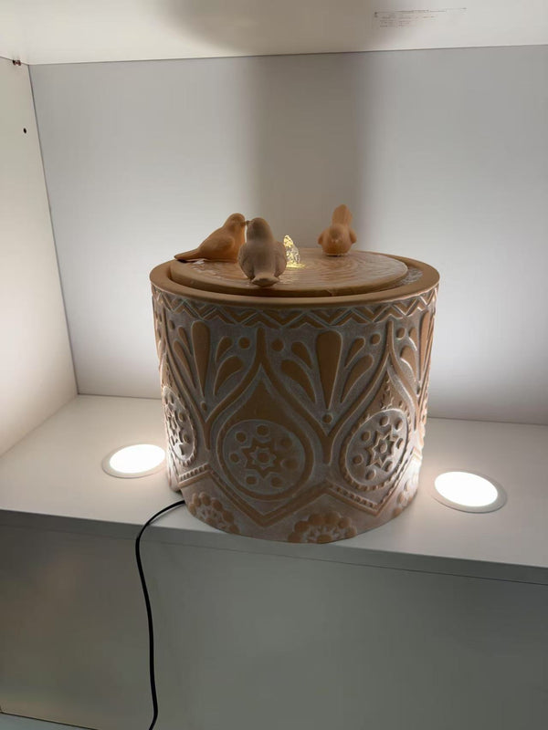 Balanegra Ceramic Water Feature in Clay Terracotta Earthy Colours with 3 Birds