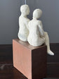 Coppia Couple Sitting On Bench White Colour Clay Artisan Finish