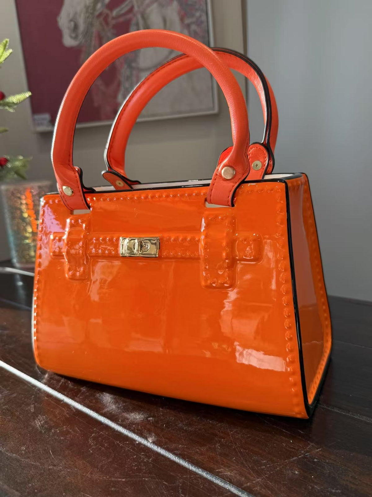 Bling Dolomite Bag Vase in Vivid Orange Colour