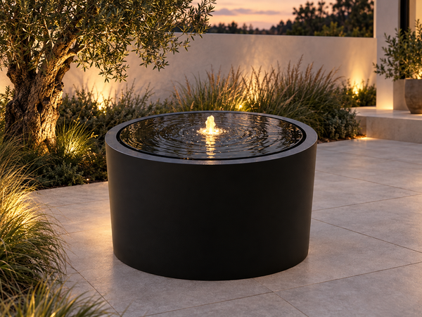 Eclipse Black Corten Steel Drum Fountain with Warm White Light ETA 28 Oct Sydney