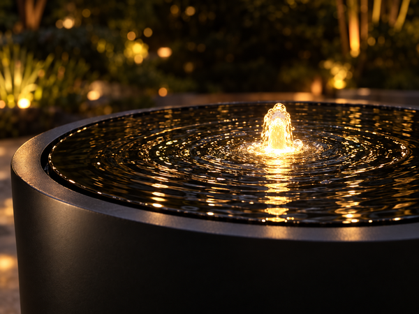 Eclipse Black Corten Steel Drum Fountain with Warm White Light ETA 28 Oct Sydney