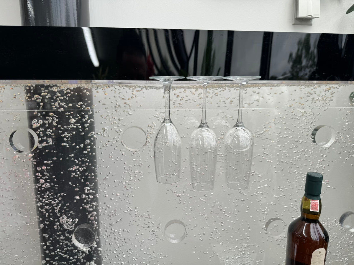 Bellagio Bar Cabinet Water Feature Wide and Functional with Shelves & Hanging Glasses