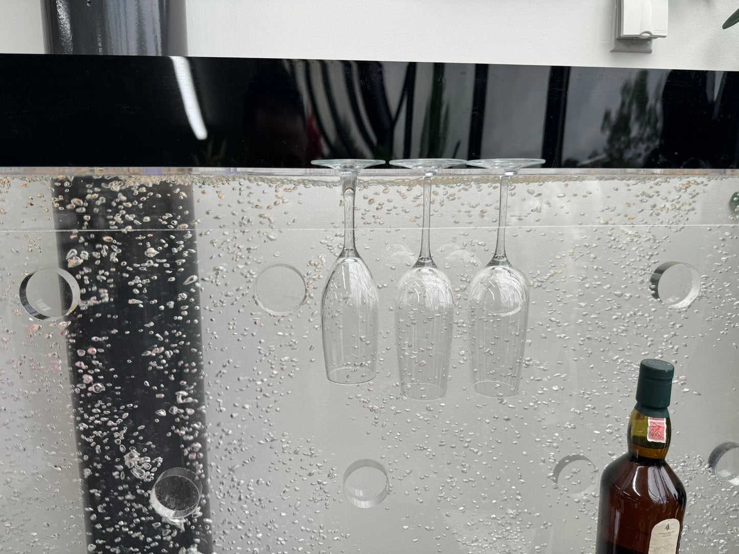 Bellagio Bar Cabinet Water Feature Wide and Functional with Shelves & Hanging Glasses
