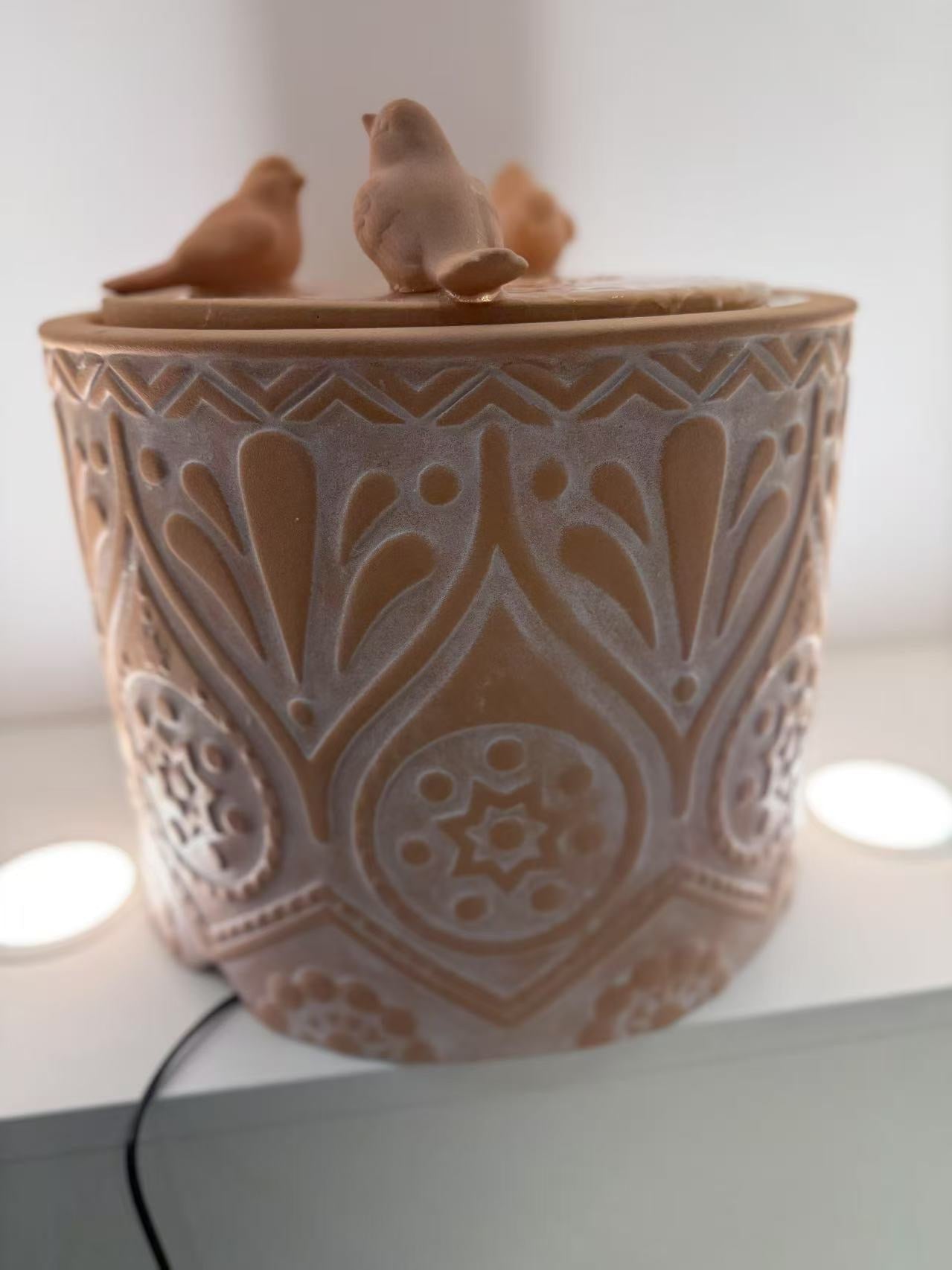 Balanegra Ceramic Water Feature in Clay Terracotta Earthy Colours with 3 Birds