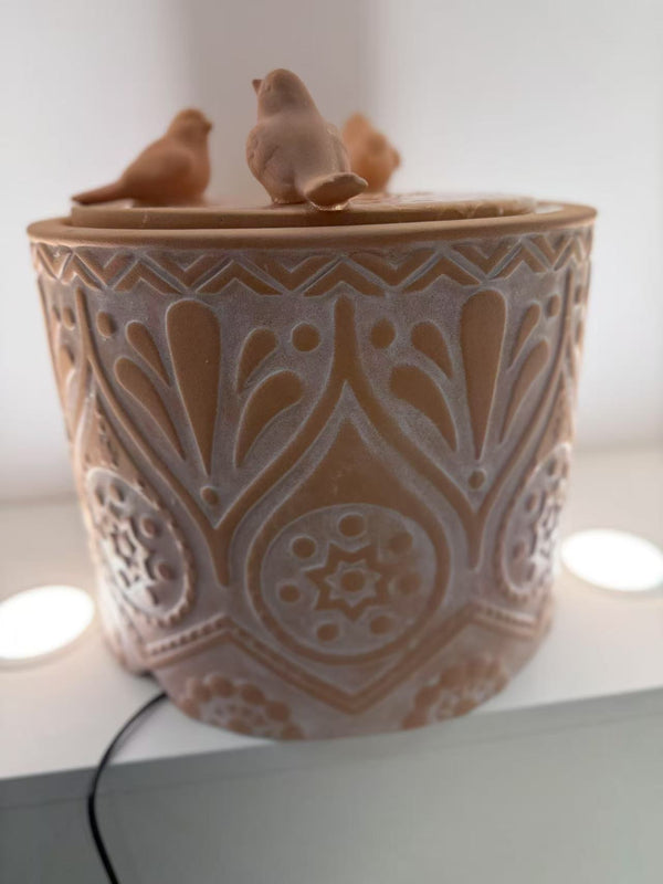 Balanegra Ceramic Water Feature in Clay Terracotta Earthy Colours with 3 Birds