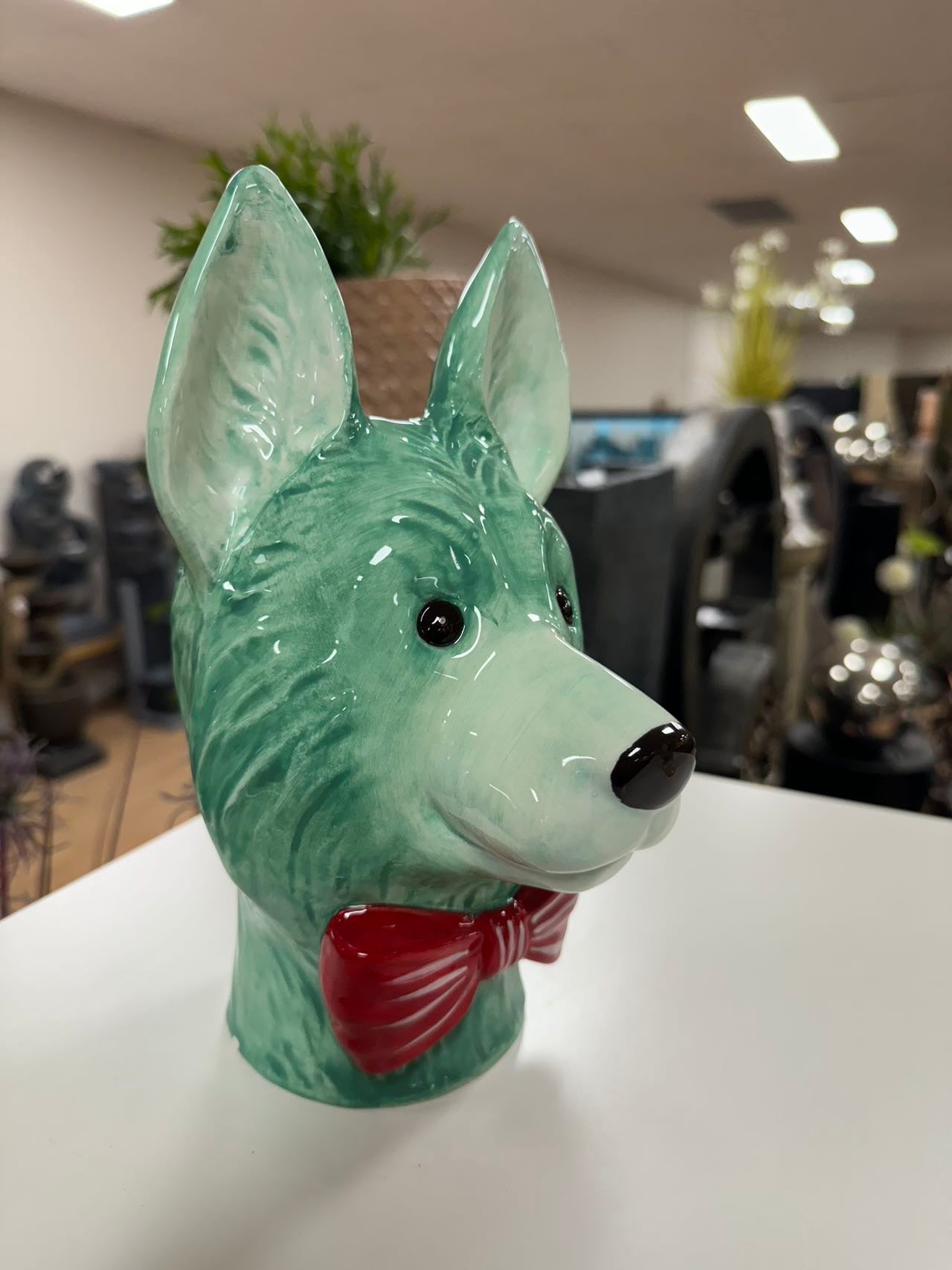 GERMAN SHEPHERD HEAD VASE TURQUOISE DOLOMITE PERFECT GIFT COLLECTORS ITEM