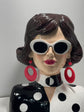 Catwalk Bust Head with Earrings in Vivid Colours Ceramic Finish