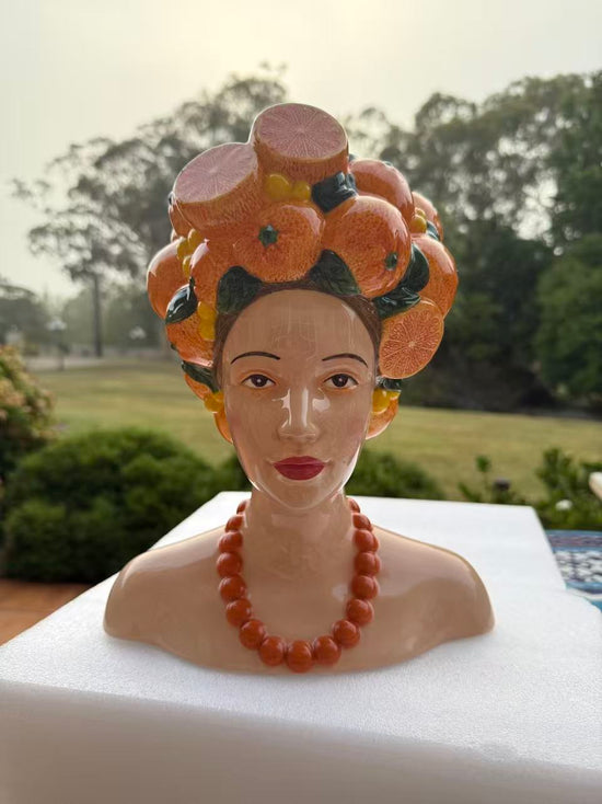 espléndida Vase Head & Oranges in Vivid Colours Ceramic Finish