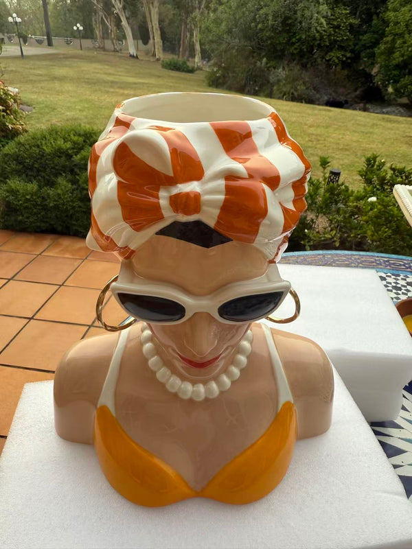 Orgoliosa Vase Head & Earrings in Vivid Colours Ceramic Finish