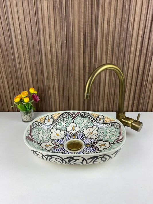 Special Oval Hand-Painted Moroccan Ceramic Basin