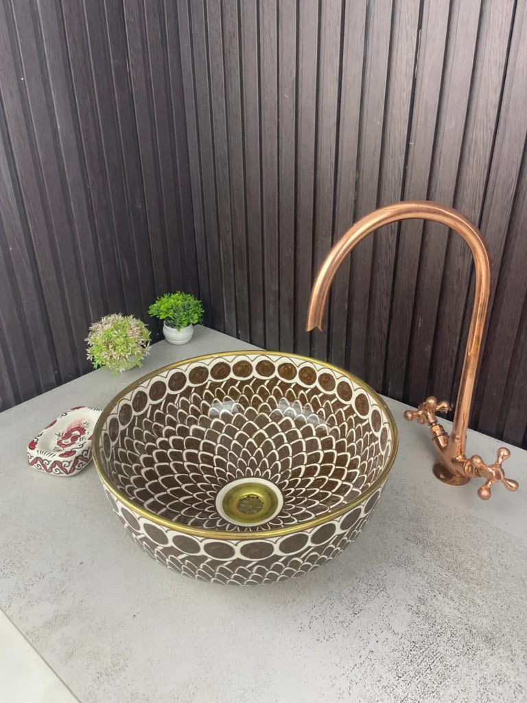Special Luxury Hand-Painted Moroccan Bathroom Ceramic Bowl Sink 14K