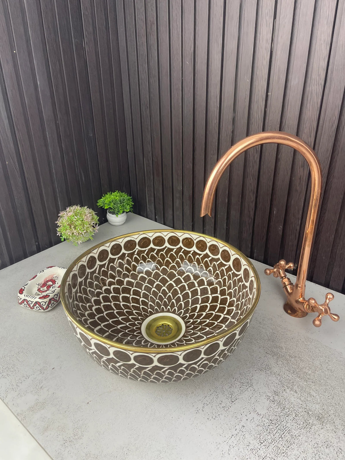 Special Luxury Hand-Painted Moroccan Bathroom Ceramic Bowl Sink 14K