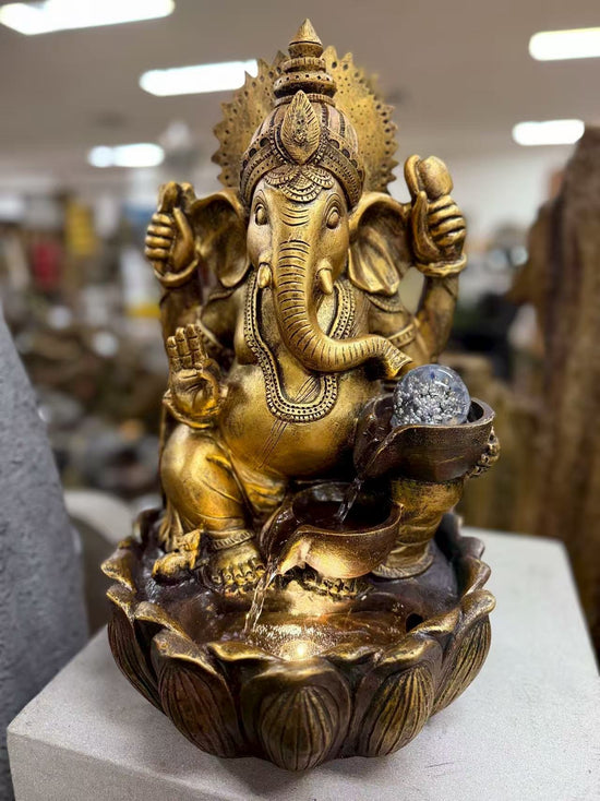 Prosperity Ganesh Tabletop  Water Feature 48cm Crystal Ball