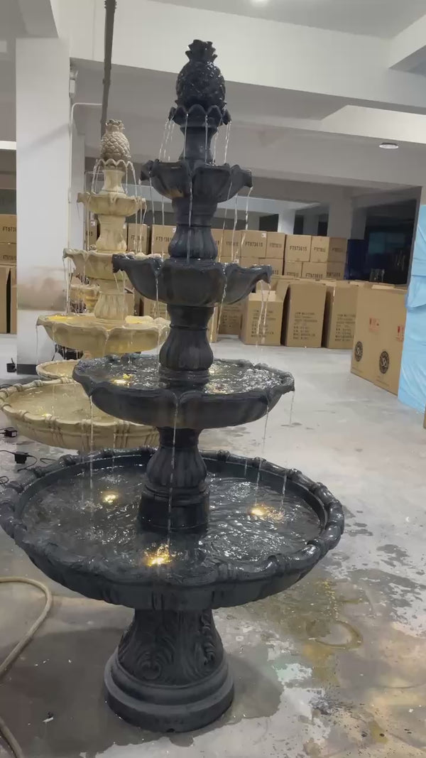 Lisboa Black Stone Effect 5-Tier Electric Powered Tiered Water Fountain