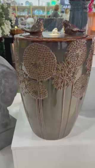 Aguadulce Glazed Ceramic Urn Shaped Fountain with Birds Sublime Colours