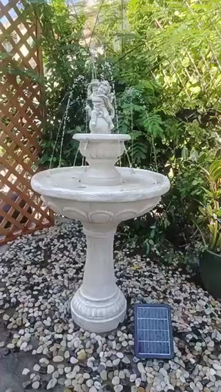 Basilica ff-white birdbath with a graceful angel multi spouts SOLAR