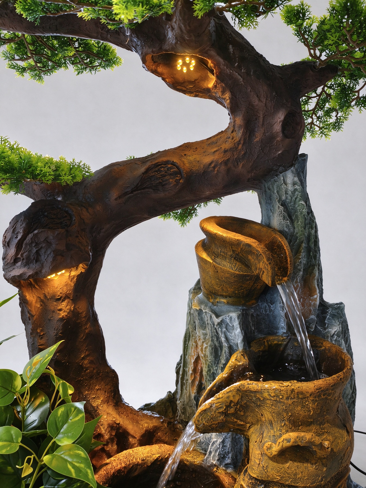 Sabina Bonsai Cascade Fountain – LED lights in the trunk and pot cascade