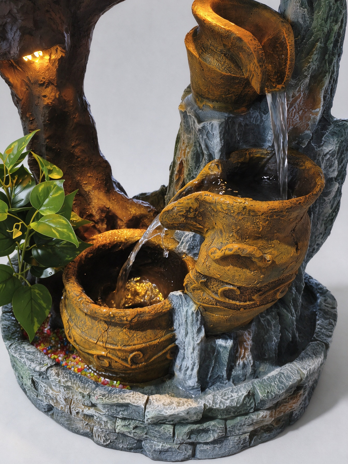 Sabina Bonsai Cascade Fountain – three-pot water cascade close-up