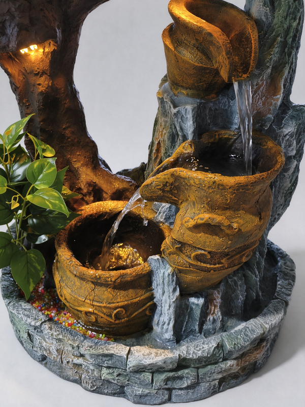 Sabina Bonsai Cascade Fountain – three-pot water cascade close-up