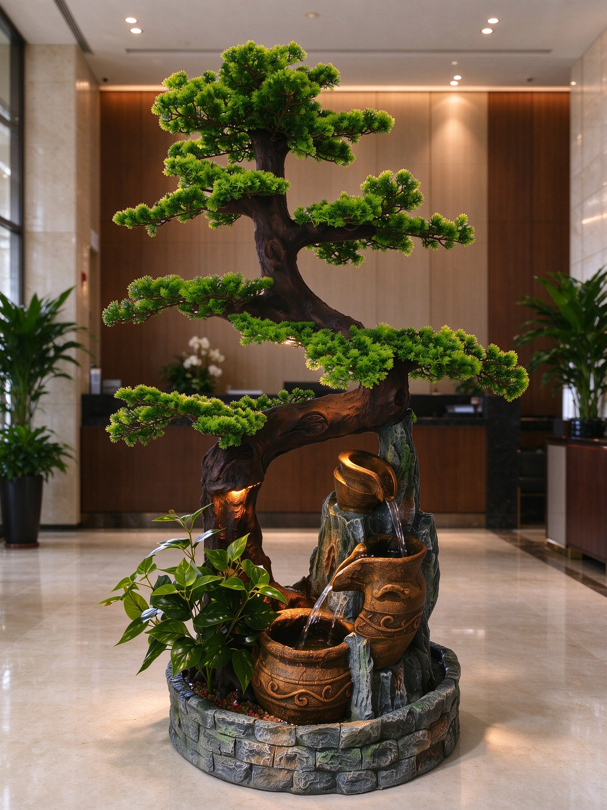 Sabina Bonsai Cascade Fountain in a lobby