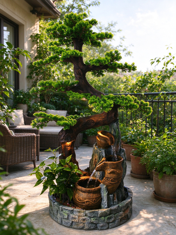 Sabina Bonsai Cascade Fountain on an outdoor terrace