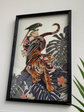 Flower Tiger Collage Art with Black PS Frame