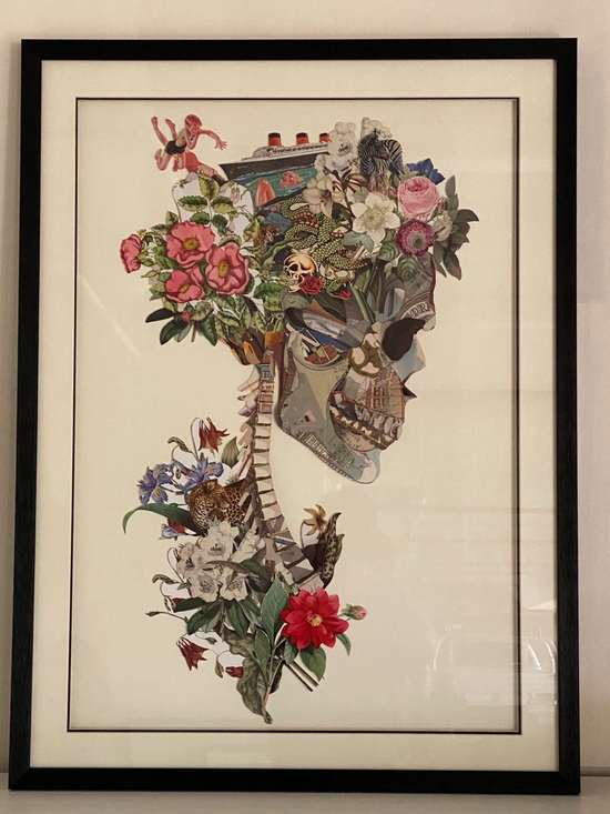 Skull with Garland Collage Art with Black PS Frame