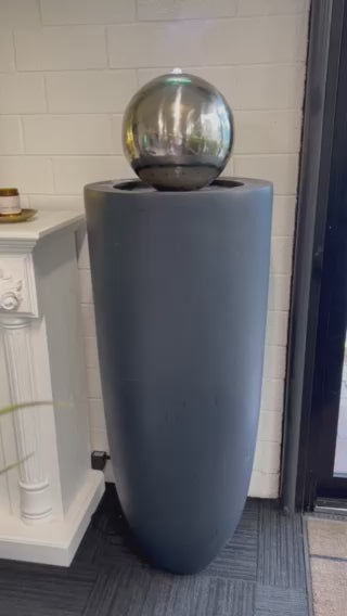 Entrada Tall Outdoor Fountain with Stainless Steel Ball Top & Lights