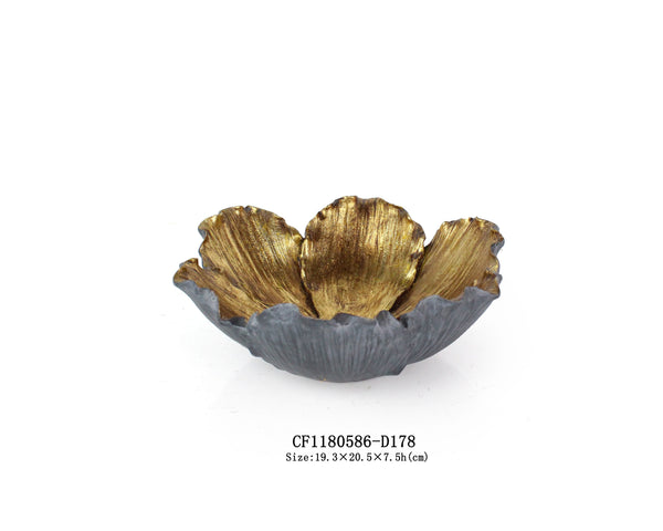 Flower Shaped Set Bowls Black & Gold with Candle Holder
