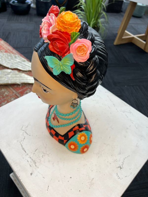 Mexicana Lady Bust with Parrot & Earrings in Vivid Colours Ceramic Finish