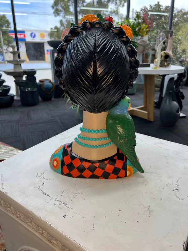 Mexicana Lady Bust with Parrot & Earrings in Vivid Colours Ceramic Finish