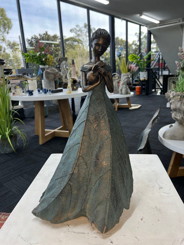 Helina Elegant Lady in Bronze with Blue Leaves Dress